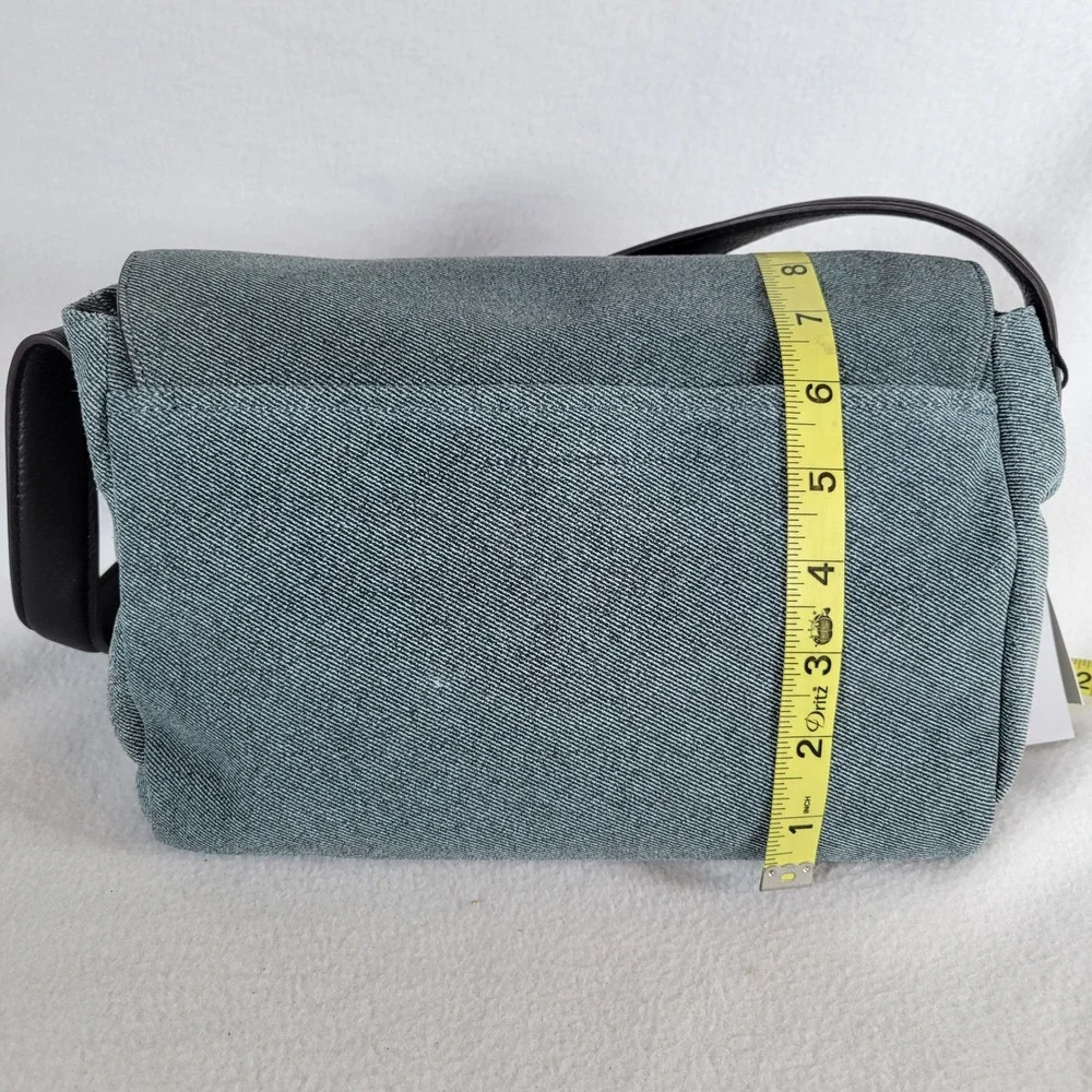 Aimee Kestenberg Womens Essex Denim Leather Shoulder Bag Purse Blue Retro 80s